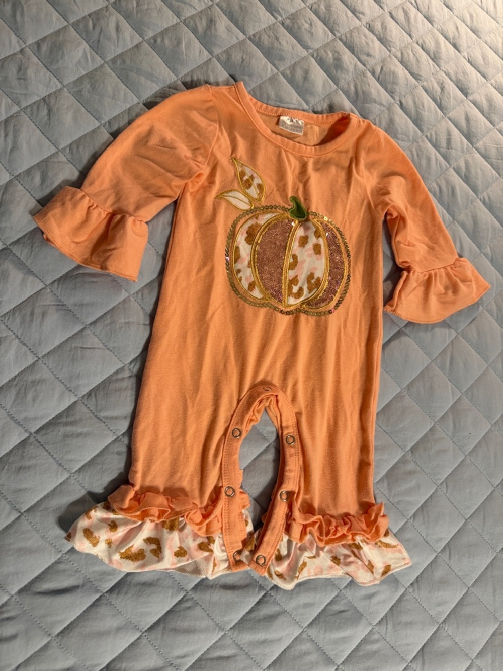 Peach Pumpkin Ruffle One-Piece Romper - Kids